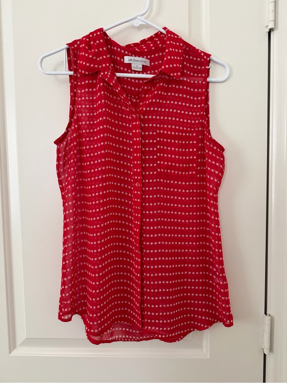Liz Claiborne Red Sleeveless Star-Print Button Front Camisole
